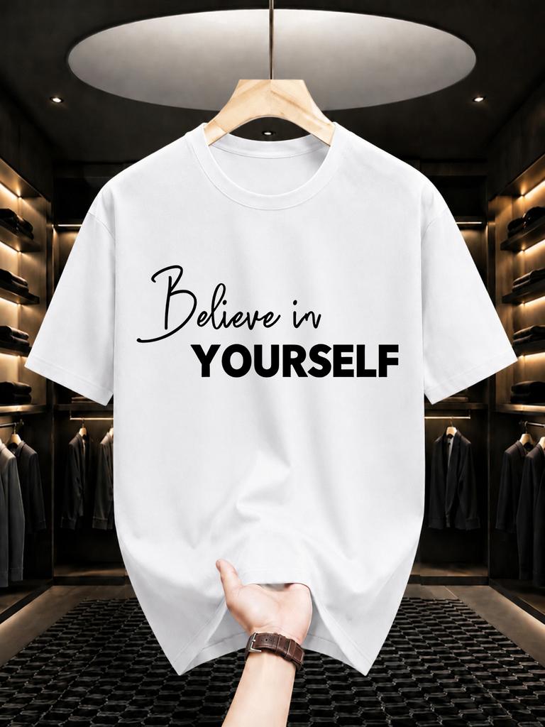 2026 New Cotton Tshirt Believe In Yourself Inspirational Slogan Print Crew Neck Short Sleeve Casual Top
