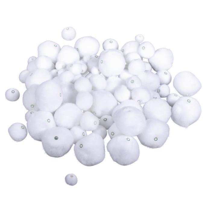 Pompons à enfiler - LS - Blanc - 4 tailles - 100 pièces - Objets décoratifs