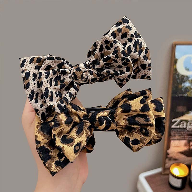1Pcs Vintage Leopard Print Bow Hair Clip For Women  New Fashion High Ponytail Shark Clip Hair Grab Hair Accessories
