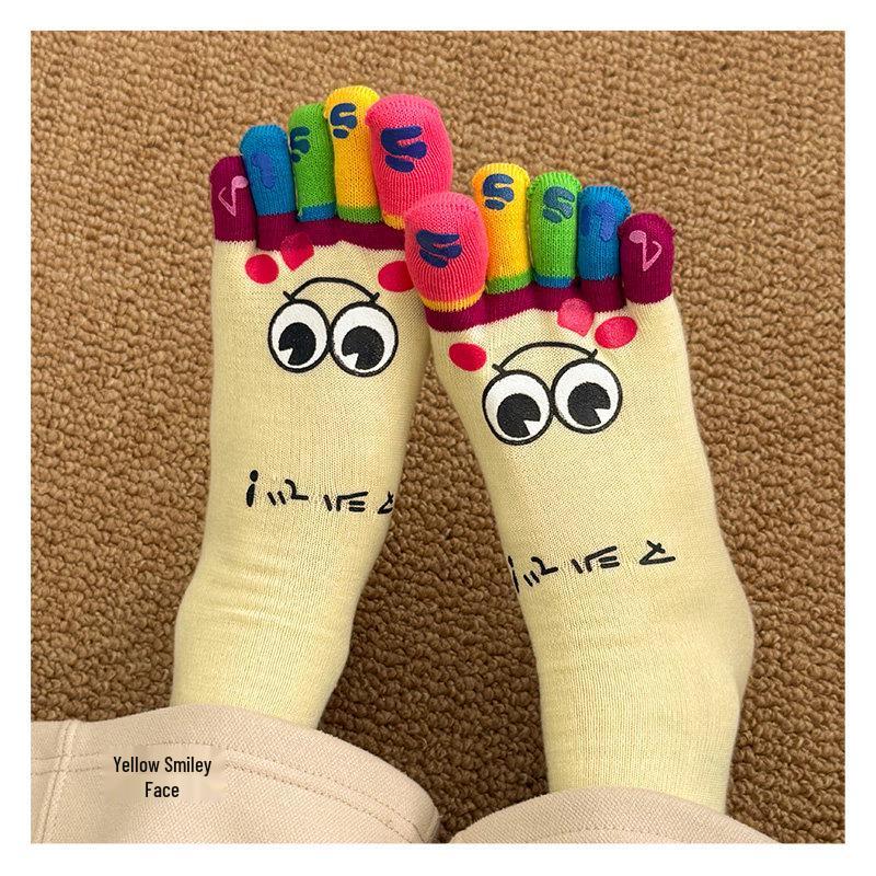 

Women s Five-Toe Cartoon Mid-Calf Socks - Korean Ins Style, Cute and Slouchy for Spring and Autumn. One size