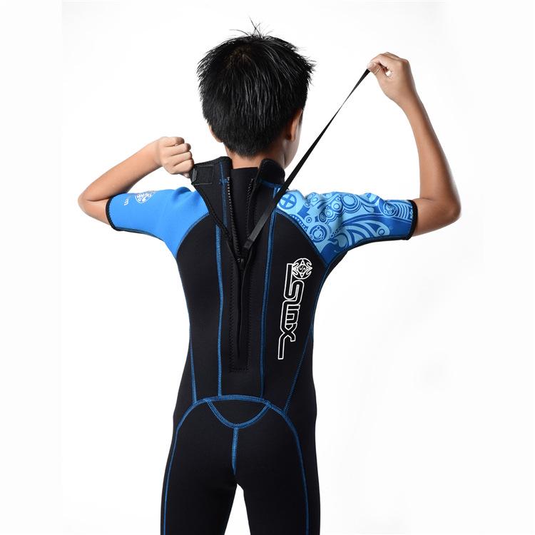 Children's Sun Protection One-Piece Swimsuit by SLINX - Kids' Short Sleeve 2mm Warm Snorkeling Swimwear