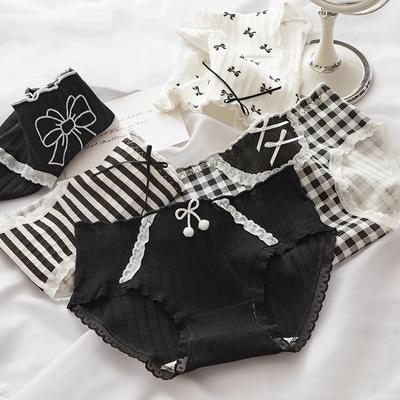 Japanese Lolita Bow Print Cute Girly Underwear Ladies Cotton Crotch Bag Hip Mid-waist Student Briefs