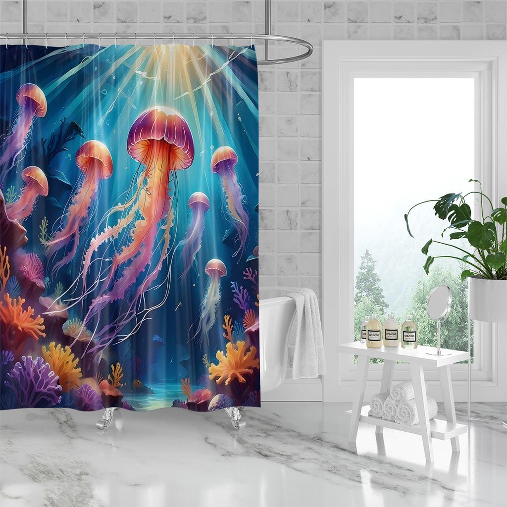 1 piece of 180x180cm colorful jellyfish group digital printing shower curtain partition bathroom waterproof and mold resistant