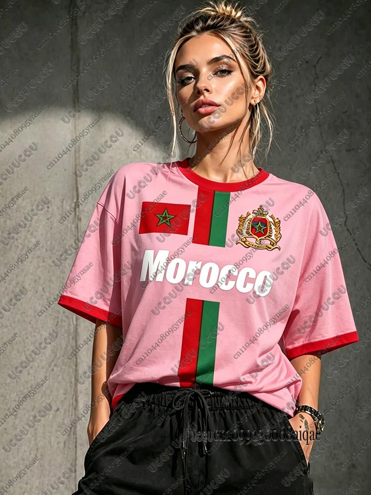 2026 Morocco Football T Shirt For Women Red Letter Print Short Sleeve Tee Team Fans Uniform Casual Sports Football Jersey Tops