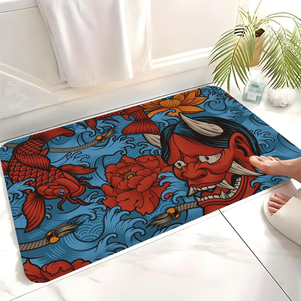 Japanese Koi Fish Door Mat Washable Non-Slip Living Room Sofa Chairs Area Mat Kitchen Bedside Area Rugs