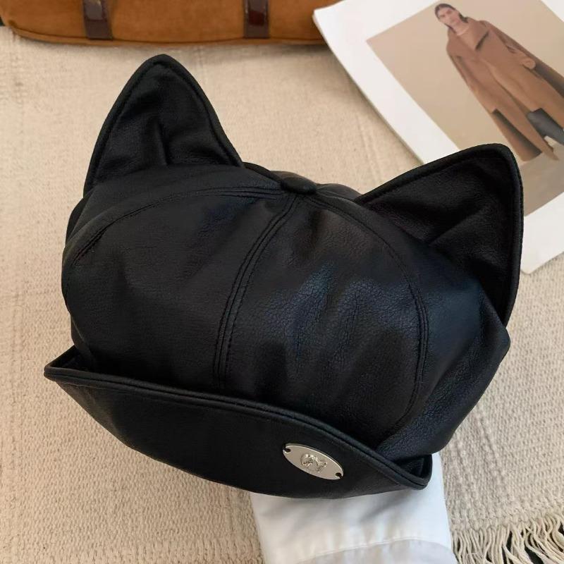 Cute Cat Ears Cortical Beret Showing Face Small Female Spring and Autumn Versatile Showing Face Small Hat Trend Subculture