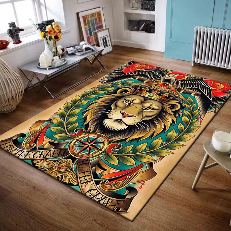 Regal Lion with Eagle and Roses Non-slip rug suitable for living room and bedroom sofas