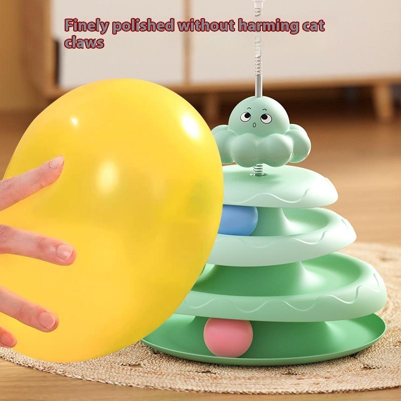 3-stöckiger Katzenspielturm Drehteller Rollkugelspielzeug Interaktives Intelligenz-Trainingsbahn Puzzle Lustige Spiele Zubehör