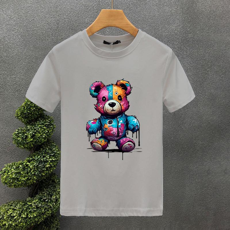 2023 New For Men's T-shirt High Quality 100% Cotton Colours Bear Printing Summer Casual Cool Loose O-Neck T-Shirt Male Tops 2yk