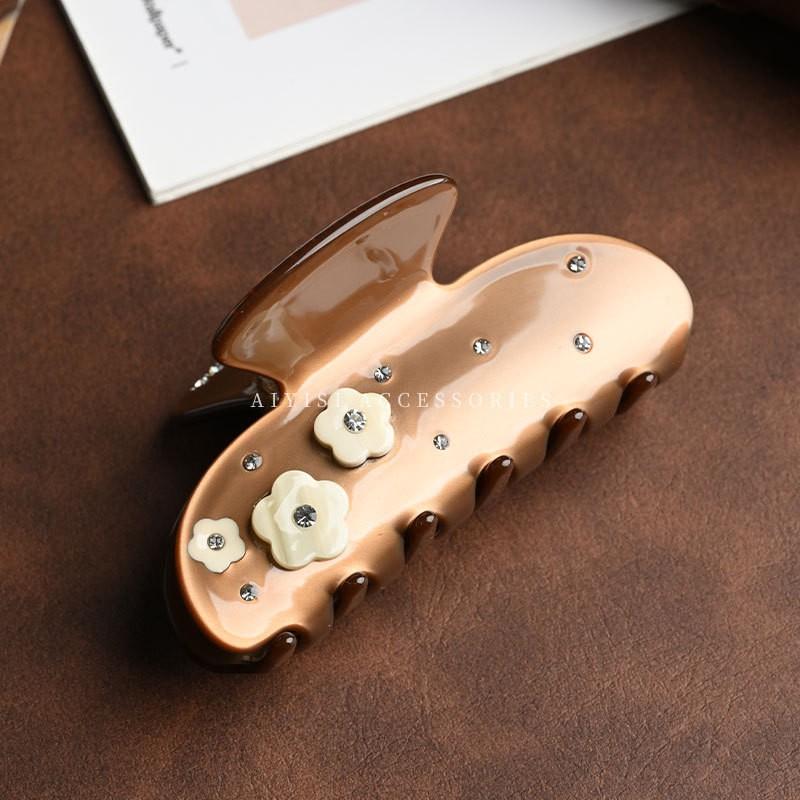 Acetate Hair Claw Clip With Rhinestone Bow Decor Women Elegant Updo Accessory Modern Minimalist Style Floral Rhinestone Claw Clip