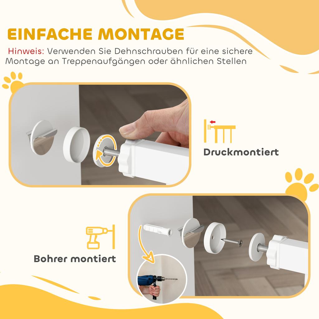 77cm Tall Dog Gate with Cat Door, 7cm and 14cm Extensions, for Stairs, Doorways, 76-104cm Width