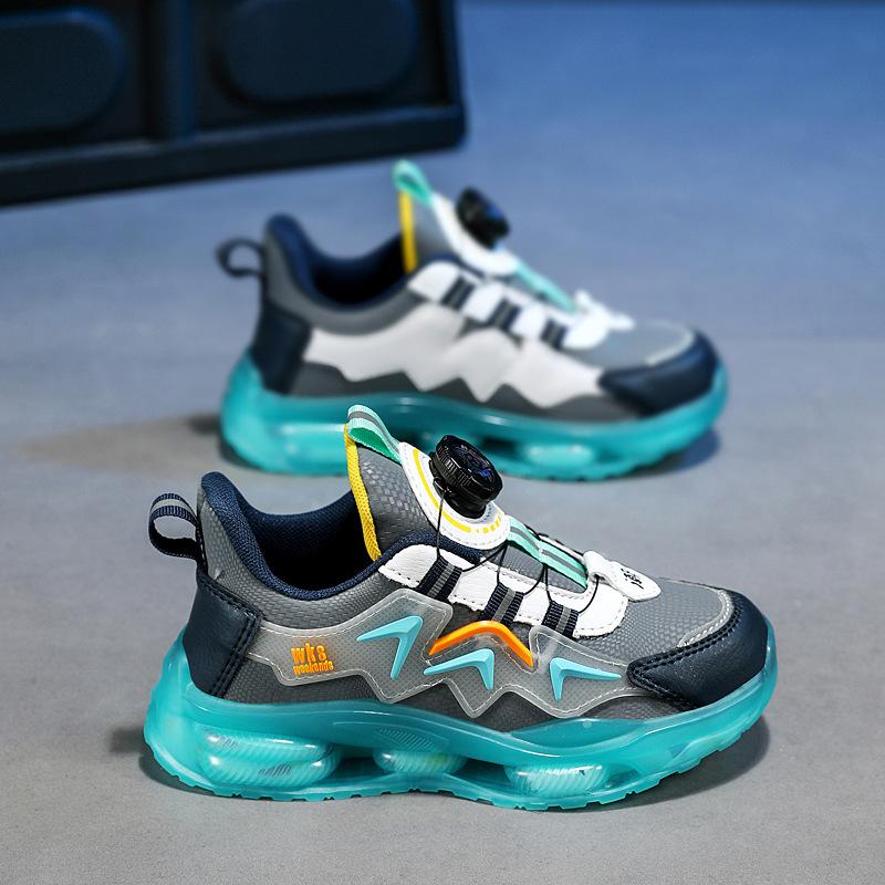 7288 Medium and Older Children's Leather Waterproof Boys' Children's Sports Shoes Men's 2025 New Rotating Button Trend Casual Running