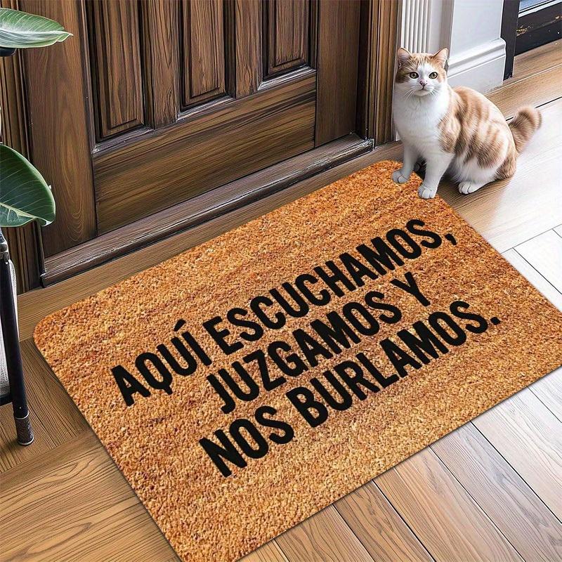Lustige spanische Slogan Fußmatte, Helle orange Zeitungstextur Rutschfeste Innen-Außenmatte für Feiertagsdekoration