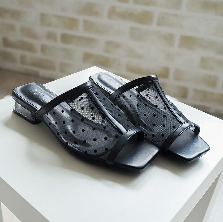 Sheer Clear LL [Vivian] Sandals, Women's Mules, Heel, Tulle, V0378SM, Silver, (25.0-25.5)