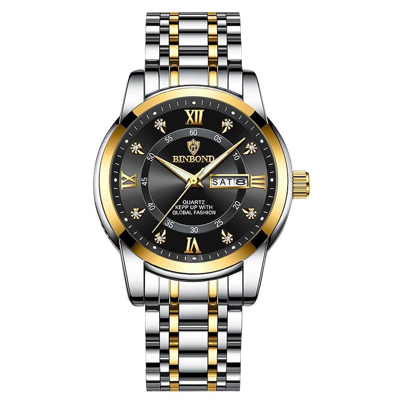 BINBOND Luxury Watch for Man Elegant Date Week Waterproof Luminous Men Watch Quartz Stainless Steel Sports Men's Watches