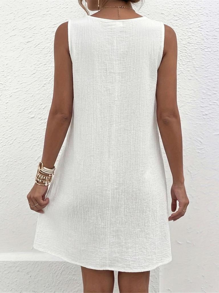 European & American Plus Size Women's V-Neck Sleeveless Button Dress 2026 - New Solid Color, Loose Fit