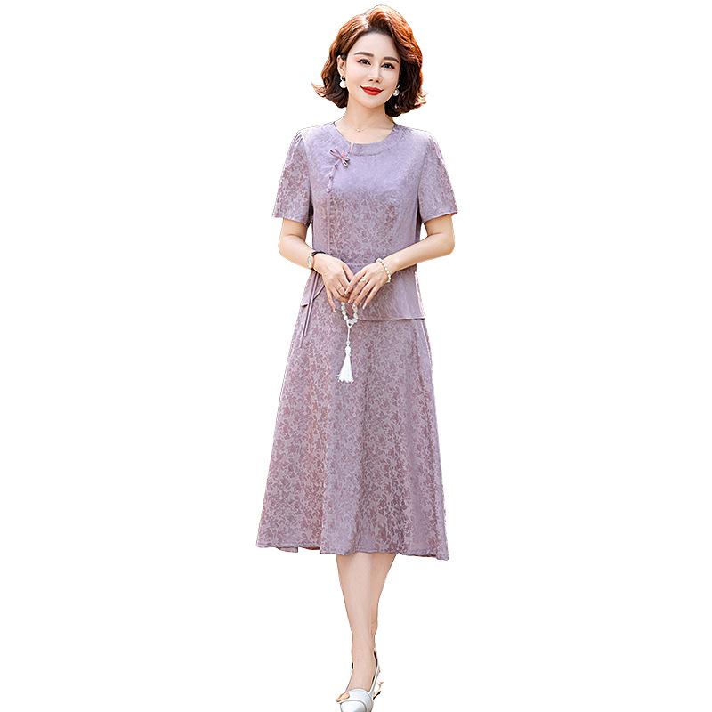 2025 Naujo stiliaus elegantiška vasarinė suknelė vidutinio amžiaus ir vyresnio amžiaus moterims: Dirbtinio dviejų dalių kiniško dizaino