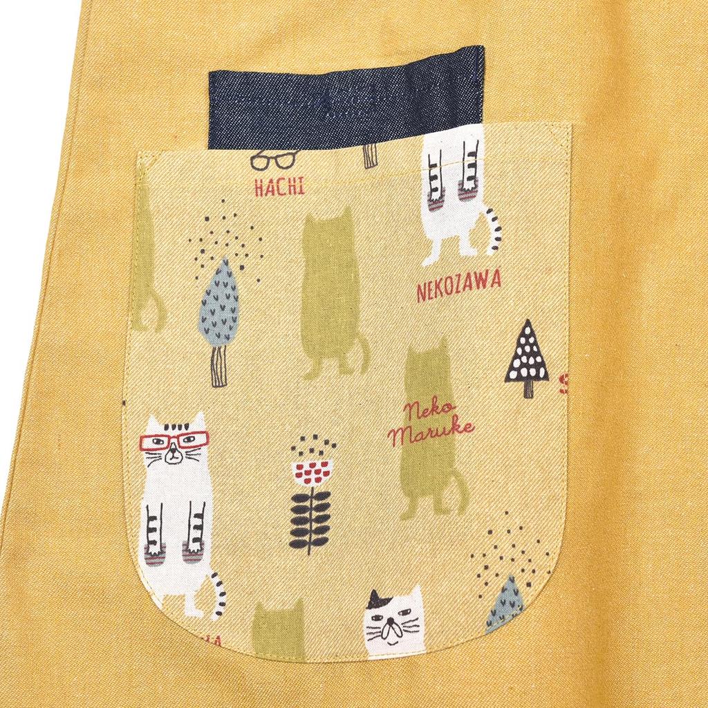 Kusuguru Japan Apron Cat Round Button Ribbon Open Apron 236503 Yellow M~L