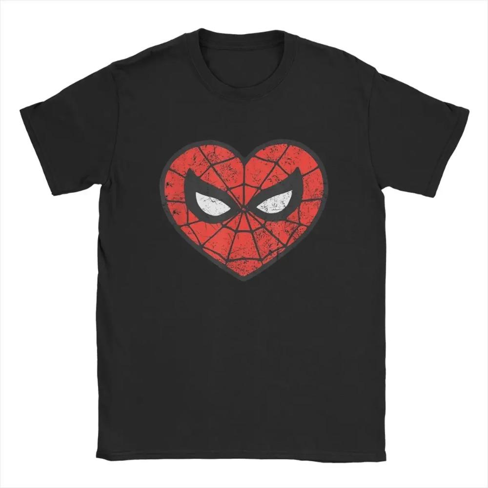 Spider-Man Heart T Shirts for Men 100% Cotton Awesome T-Shirts Crew Neck Tee Shirt Short Sleeve Tops Gift Idea