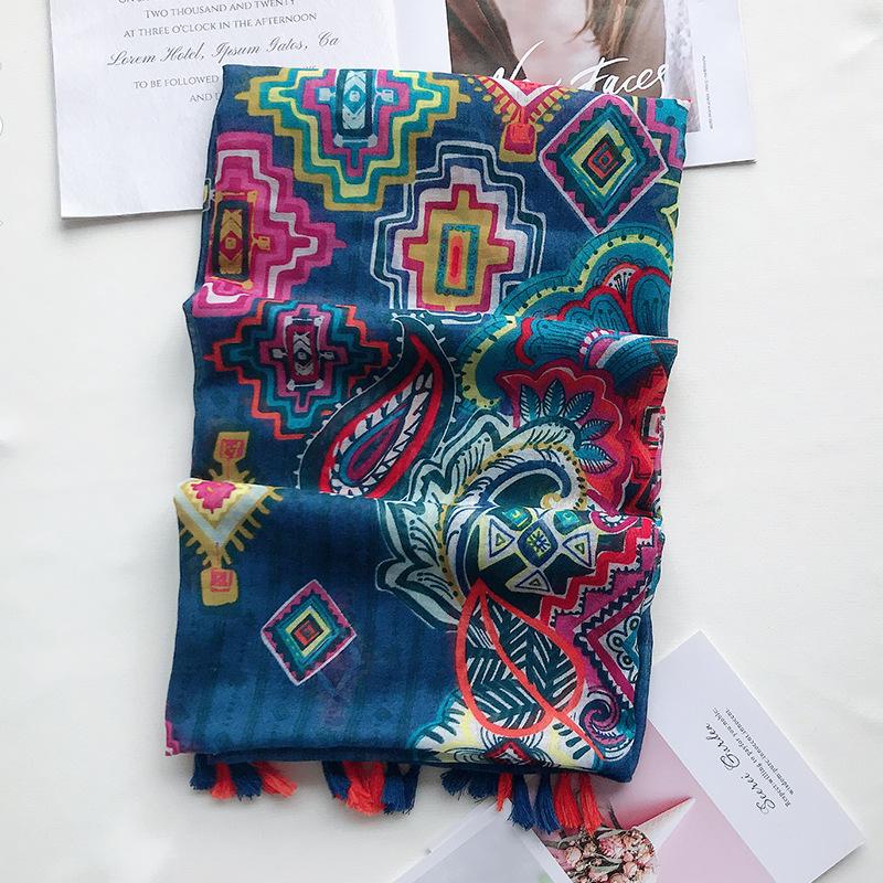 Women Summer Spain Brand Viscose Shawl Aztec Cashew Floral Tassel Scarf Wrap Pashminas Snood Bufandas Muslim Hijab 180*90cm