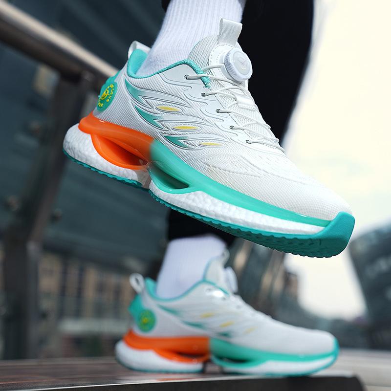 2025 spring and autumn new men's shoes personalized rotating buttons really explosive soft-soled elastic fly-woven breathable large-size sports trend