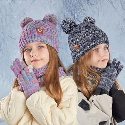 Kids Winter Hat Gloves Scarf Set Cold Weather Knitted Bear Hat with Pom Fleece Lined Neck Warmer Mitten Set for Girls Boys Ages 4-10 Accessories