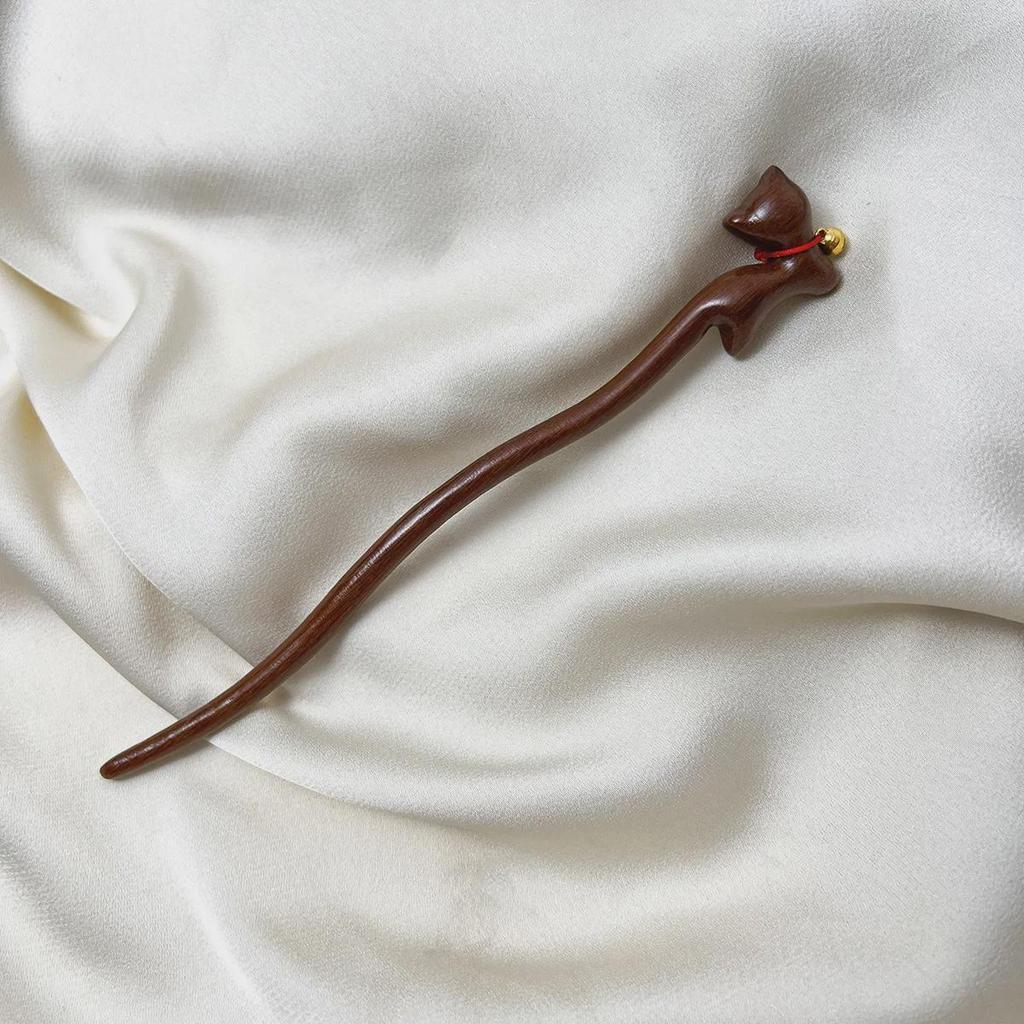 Vintage Gold Seide Sandelholz Haarnadel mit Glockenanhänger - Klassischer chinesischer Stil