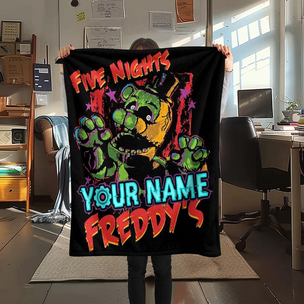 1PC Fnaf Celebration Custom Name Patterned Flannel Blanket Suitable For All Seasons For Home Decor Warmth And Comfort Gifts Holiday Present