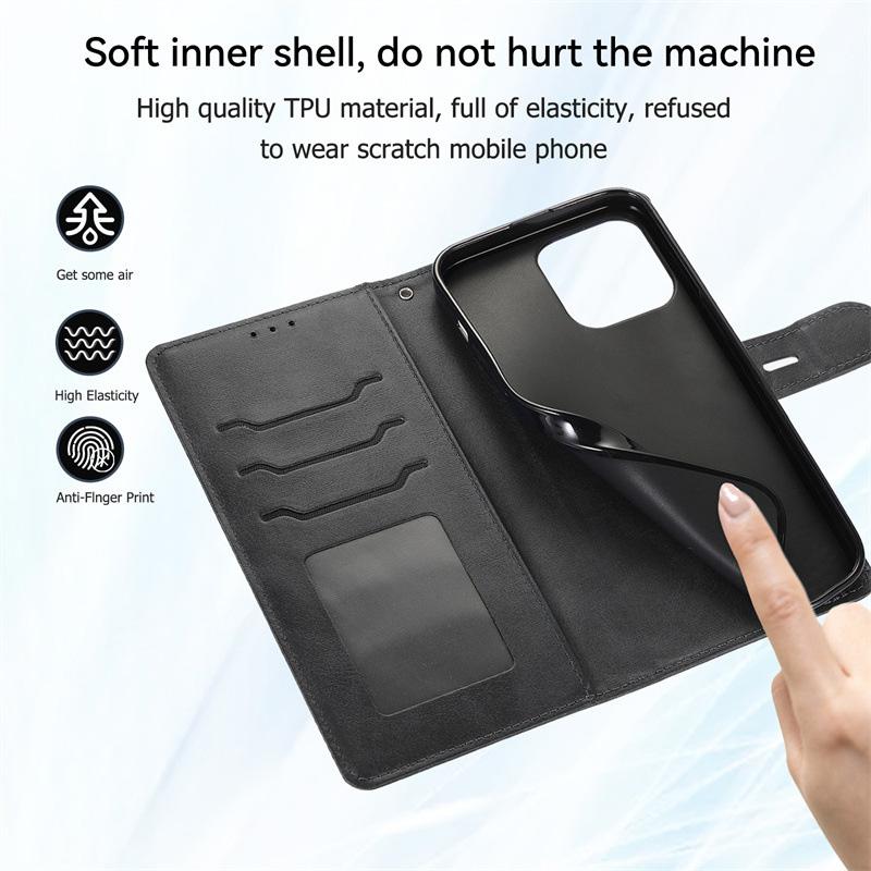 For iPhone 15 Pro Max Stand Wallet Calf Texture Phone Case Full Protection PU Leather Phone Cover