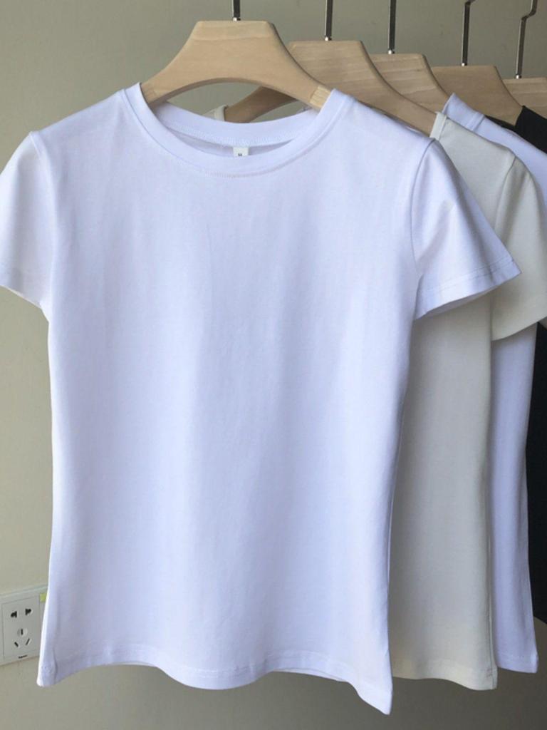 Women's Trendy Cotton Short-Sleeve Tee - Loose Fit, Solid Color, Korean Style, Summer 2025