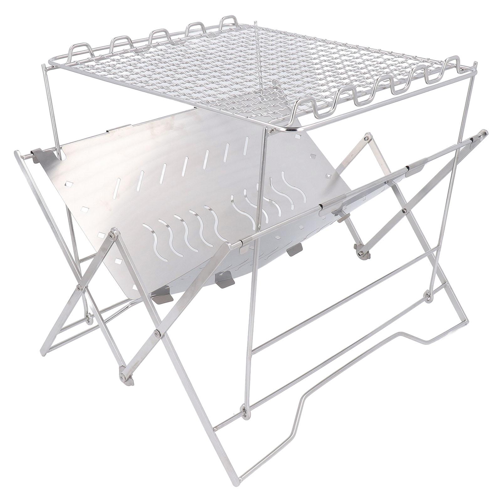 Barbeque Grill Foldable Stable Base Stainless Steel Multi Purpose Wood Burning Charcoal Grill for Camping
