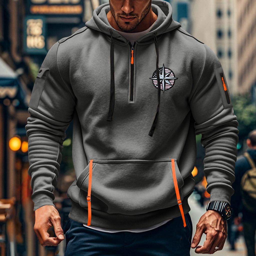 Pánská mikina s potiskem Mikina s kapucí na zip Kapsa na paži Cardigan Pánská sportovní mikina s kapucí velkých velikostí