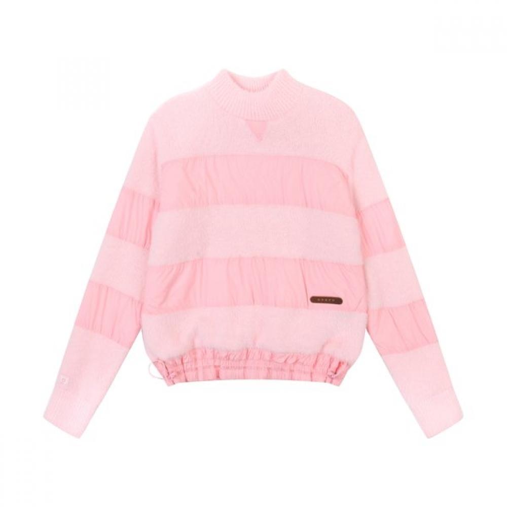Onoff Windproof Woven Patch Knit Sweater Of2502lb Pink 34