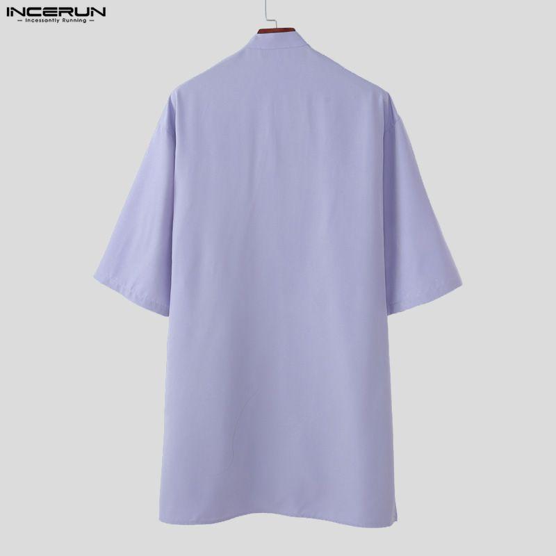 INCERUN Oversized Summer Men V Neck Half Sleeve Splits Casual Long T-shirts Tee Tops