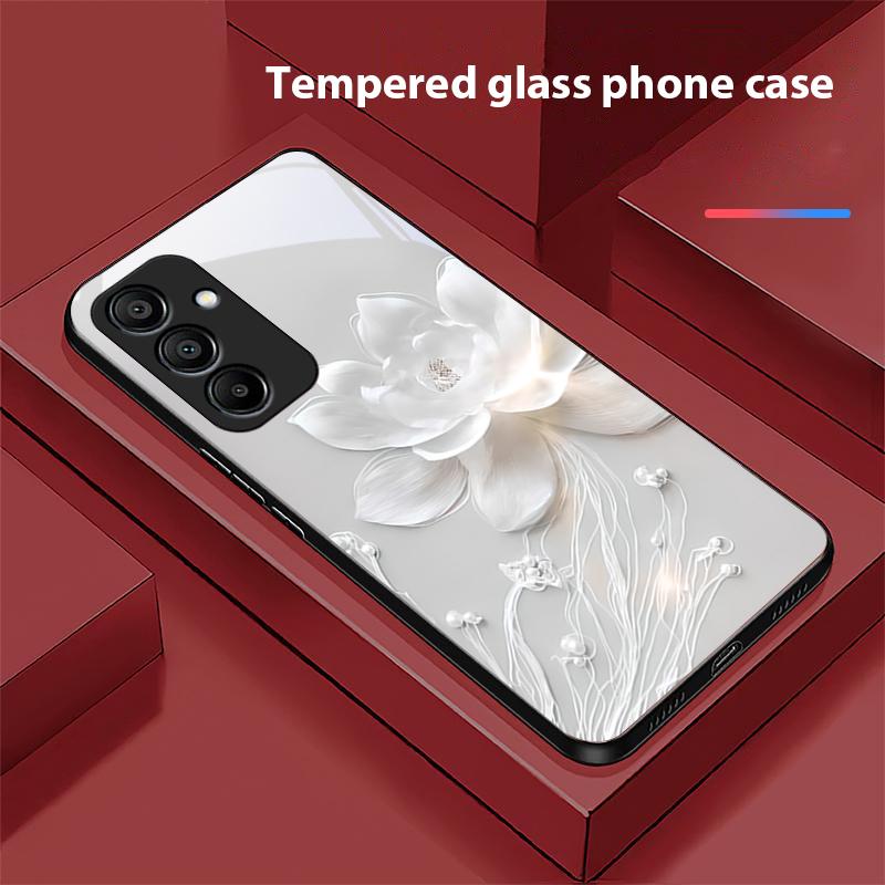 Kolorowy chiński lotos dla Samsunga Galaxy A15 5G 54 4G 51 50 24 35 90 71 12 51 53 52S 80 22 34 Czarne etui na telefon ze szkła hartowanego