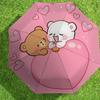 1pc Bear Heart Automatic Folding Umbrella 8 Rib Iron Frame, Compact Portable Umbrella Suitable for Travel, Daily Use, Birthday, Women & Men Gift 058