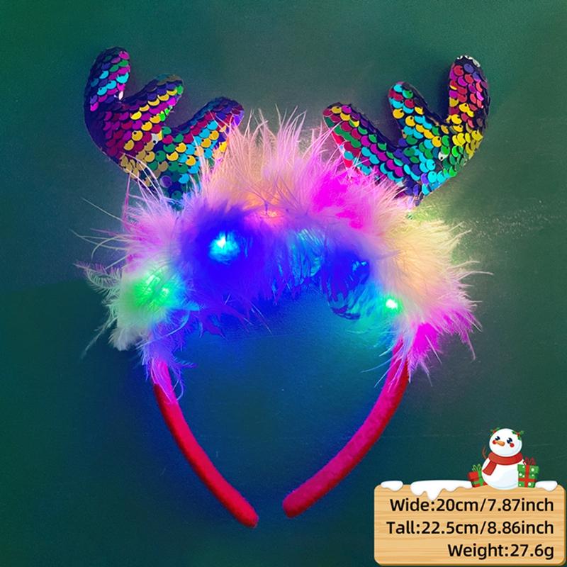 Led Christmas Headband Creative Reindeer Antlers Glow Headwear Christmas Party Cosplay Hair Accessories 2026 New Year Kid Gift