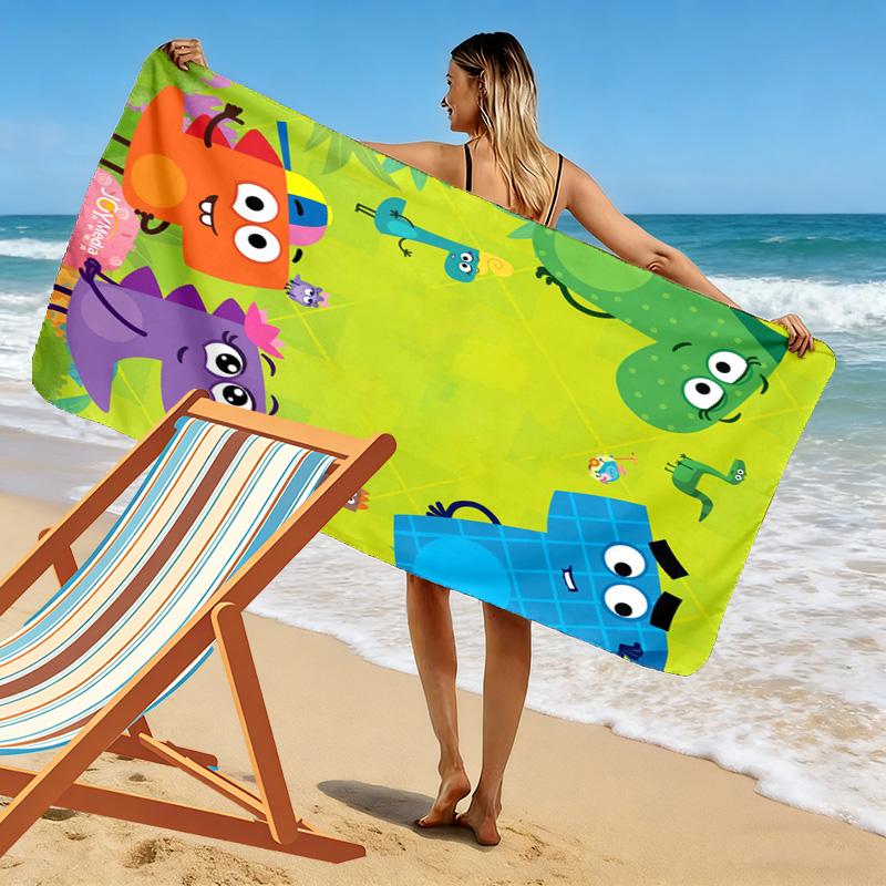 DinoCity Cartoon Print Beach Towel, Large Soft Quick Dry Towel for Beach Camping Swimming