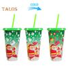 710ML Christmas Color Changing Cups with Lids Straws Reusable Food-Grade Santa Claus Design Cups for Adults Kids Prevents Straw Slipping Leak-Proof