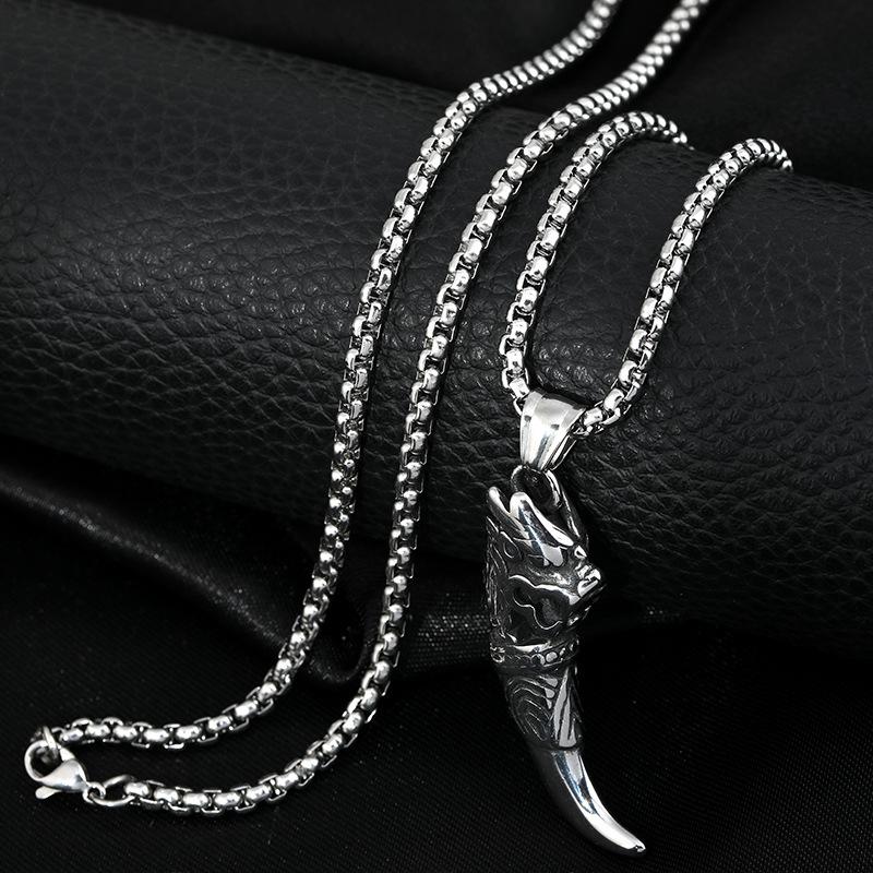 

Titanium Steel Fashionable Wolf Tooth Pendant Necklace For Unisex Aesthetic Punk