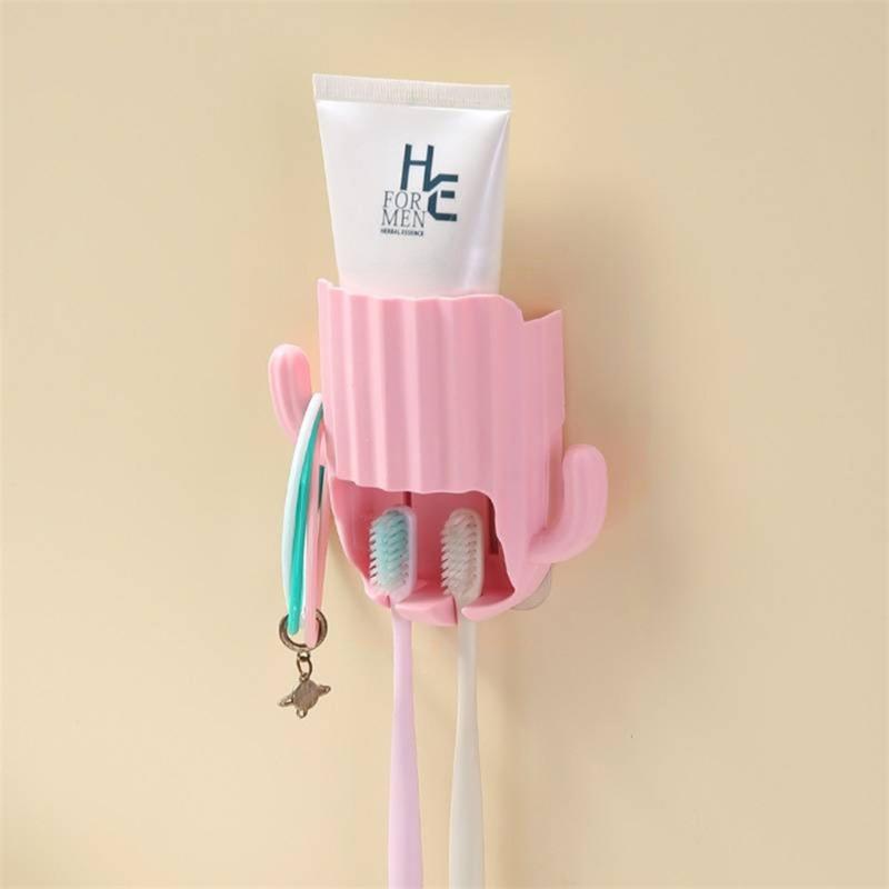 Wall Mounted Cactus Toothpaste Toothbrush Holder Draining Organizer Rack Home Bedroom Wall Door Decoration Rack Home Bed