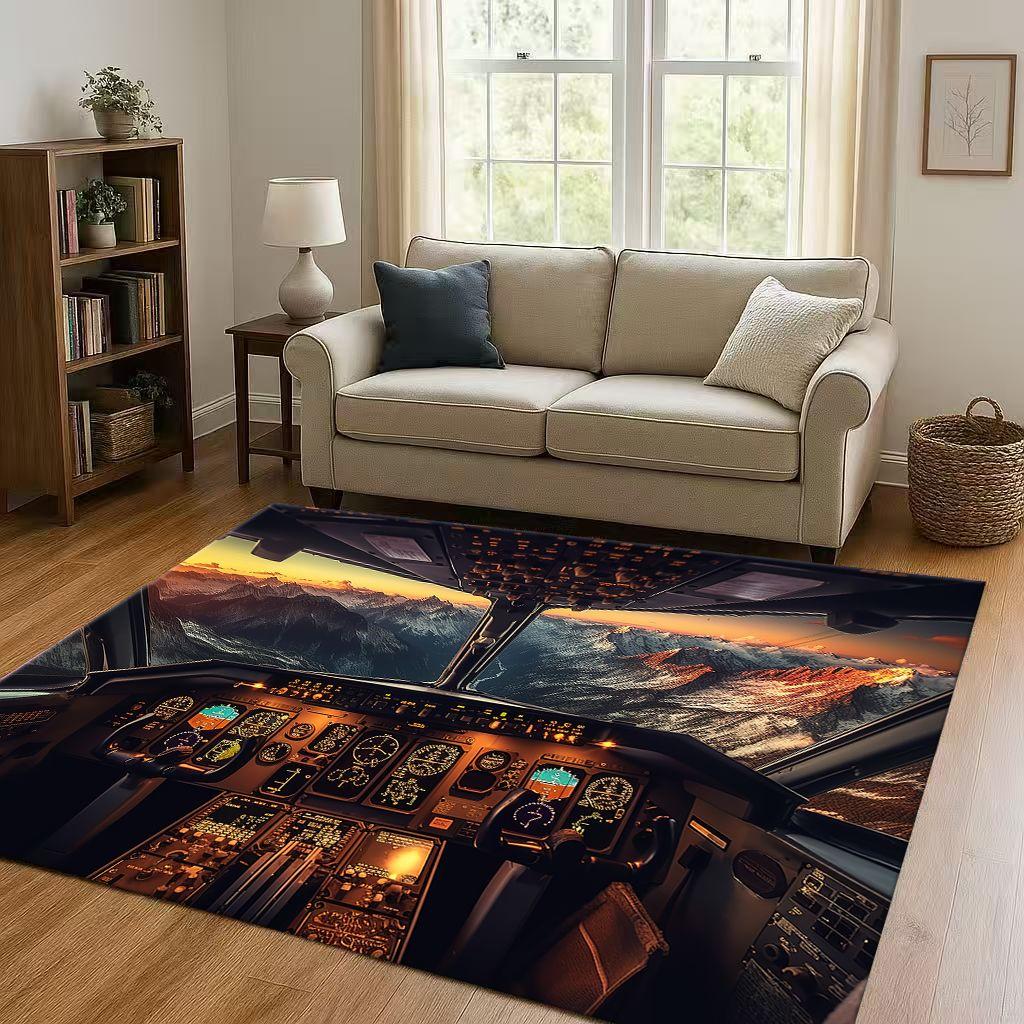 HD Spacecraft Aircraft Cockpit Dashboard Living Room Non Slip Area Rug Carpet for Bedroom Kids Playroom Sofa,Home Decor Doormat
