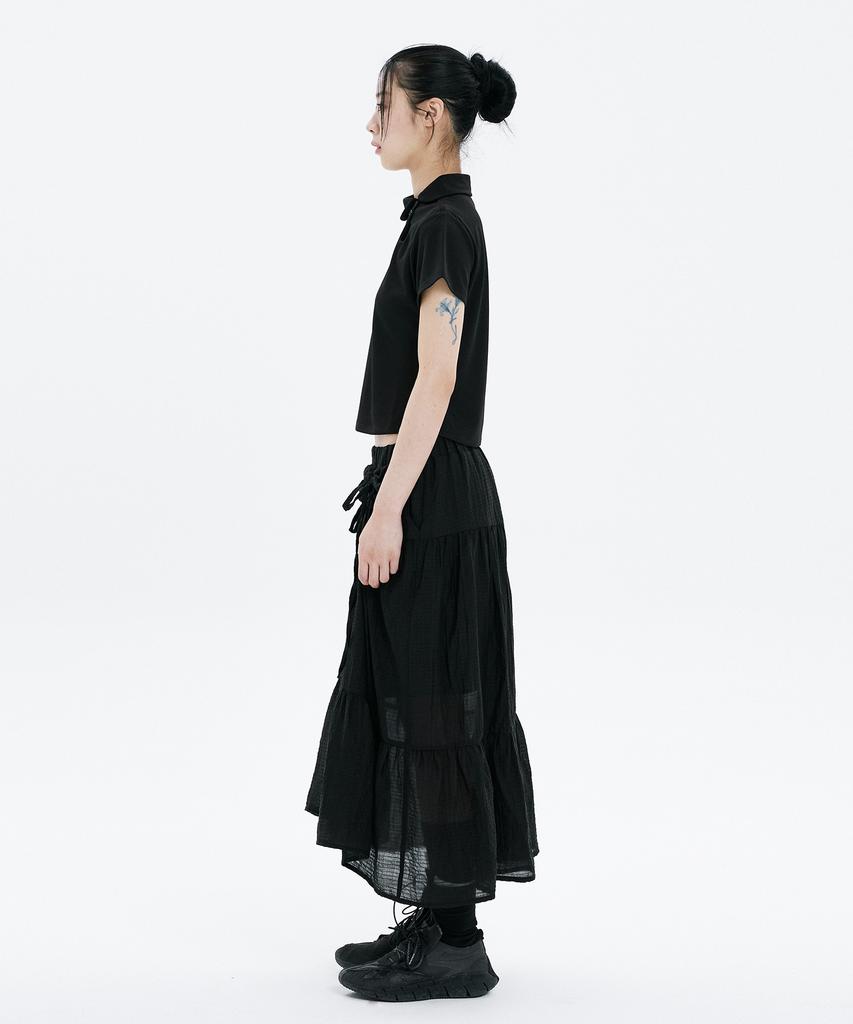 Hanahi Front Shirred Tiered Skirt Black