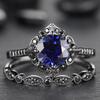 Women's Black Warrior & Blue Diamond Floral Couple Rings