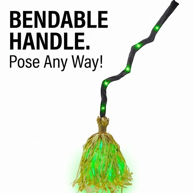 DR.DUDU 35 Animated Witch Broom Halloween Decoration with Sound Touch Activated Walking Broomstick with Green LED Light Spooky Dancing Magic