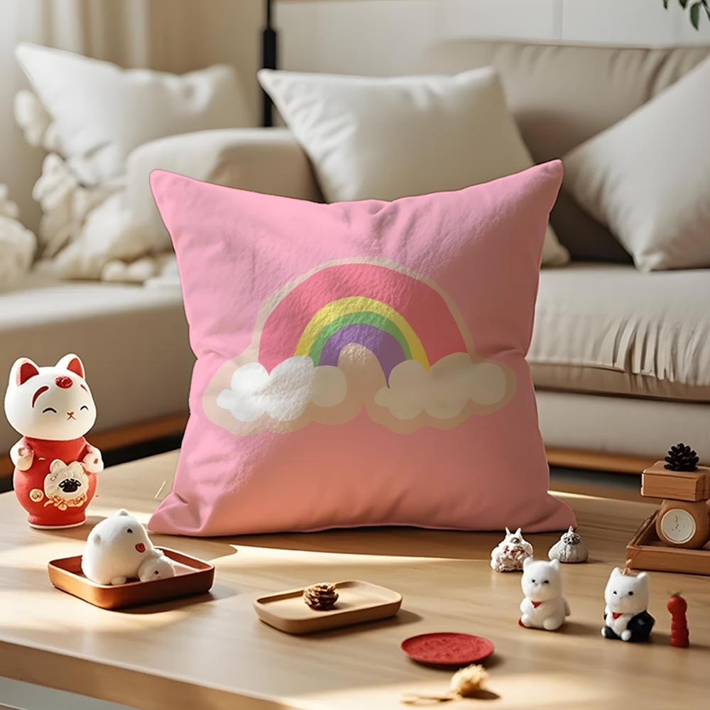 Rainbow Sun Cartoon Cushion Cover Anti-Dustmite Pillowcase Invisible Zipper Silky Short Plush Sofa Cushion Cover