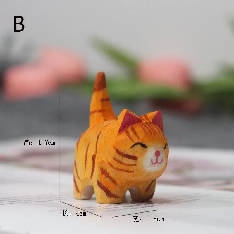 Håndlaget Treskjæring Kattunge Ornamenter Små dyr Kreativt Skrivebord Tre Kattdekorasjonshåndverk