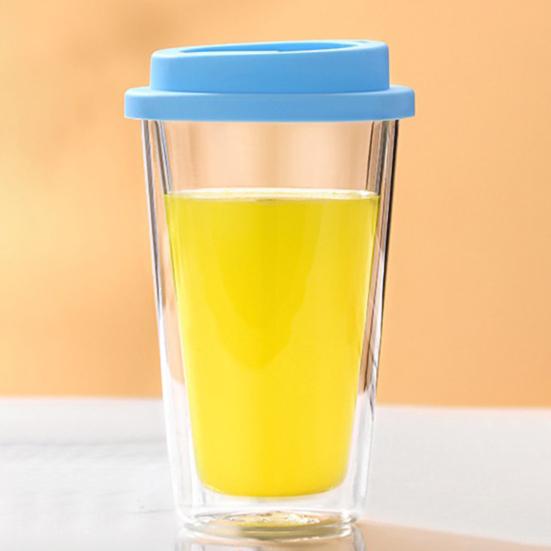 350 ML dobbeltvegget glass med silikonlokk isolert tumbler Reise varm kald drikke te melk høy borosilikatglass kopp kaffekrus