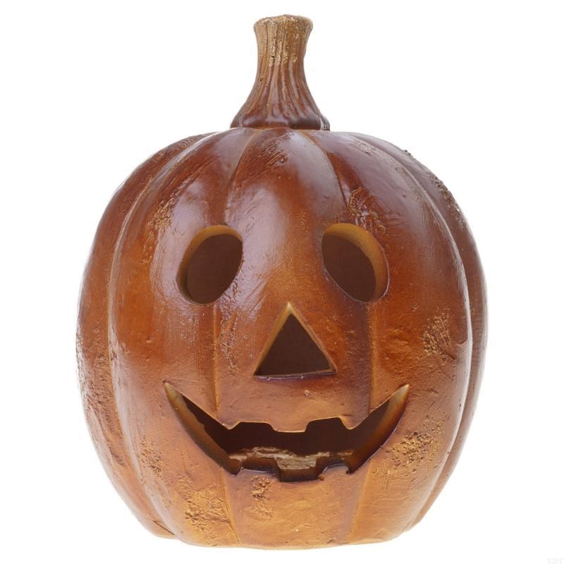 Resin Pumpkin Lantern with Hand-Carved Outdoor Indoor Autumn Festival Decoration Party Supplies X3UC