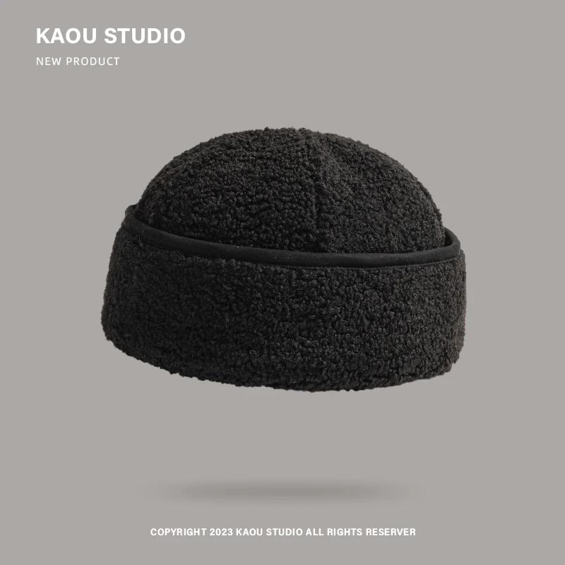 

Unisex Autumn Winter Retro Lamb Wool Curled Beanie - Warm Versatile Hat for Street Trend, American Casual & Yuppie Style 56-58cm чорний